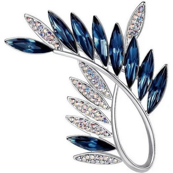 MayTree Brosche "Olivenzweig", mit Strass-Steinen blau (Stück, 1-tlg), Metallbrosche in Form eines Olivenzweigs aus blauen Glassteinen