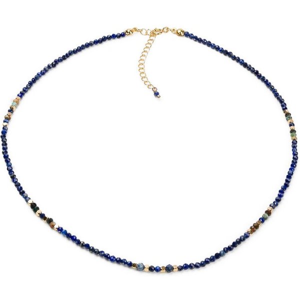 MayTree Collier Lapislazuli mit 18K vergoldeten Elementen (Stück, 1-tlg), Naturstein, Lapislazuli, mit 18K vergoldeter Verschlusskette