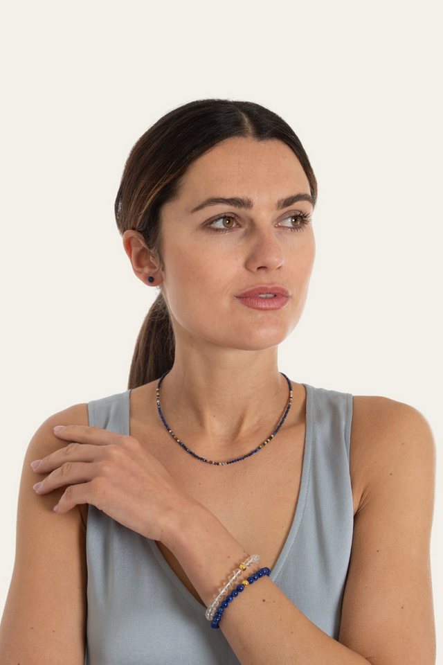 MayTree Collier Lapislazuli mit 18K vergoldeten Elementen (Stück, 1-tlg), Naturstein, Lapislazuli, mit 18K vergoldeter Verschlusskette – Bild 4 von 4