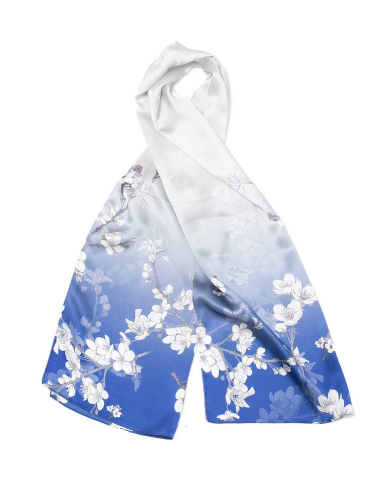 MayTree Seidenschal Mandelblüte blau, 55 x 175 cm, leichter Damen-Schal, alljährig, (Stück), Seidentuch 100% Seide – Bild 2 von 5