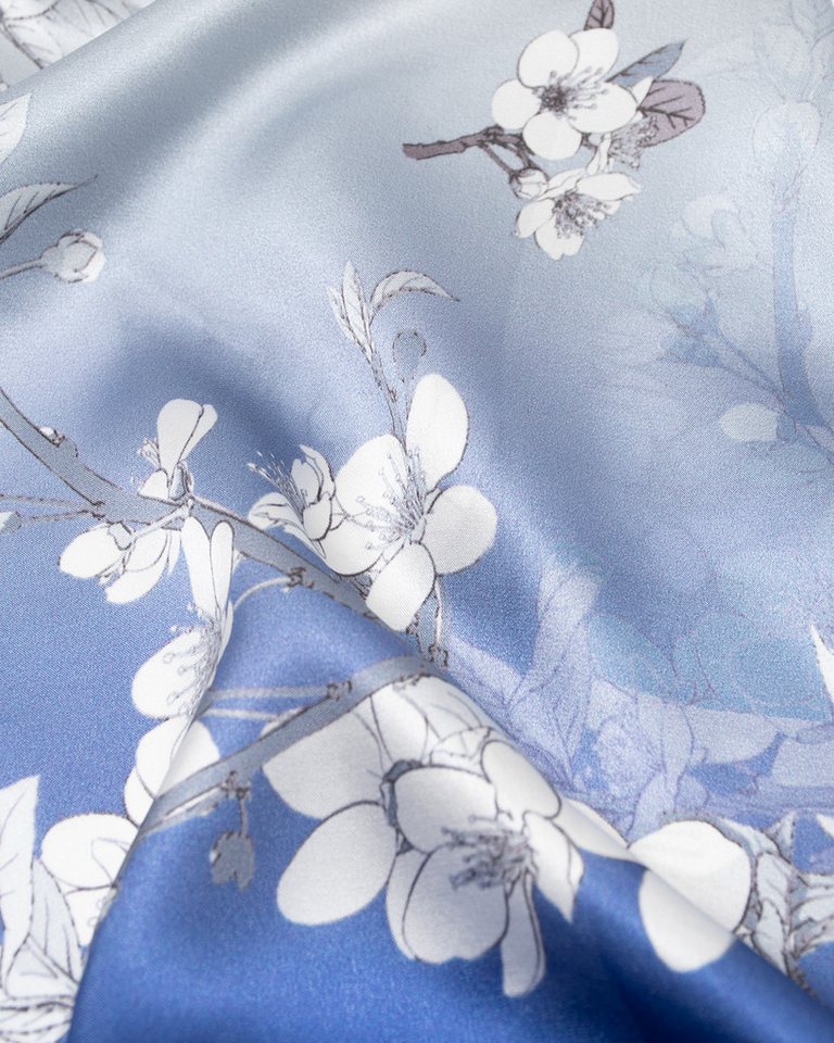 MayTree Seidenschal Mandelblüte blau, 55 x 175 cm, leichter Damen-Schal, alljährig, (Stück), Seidentuch 100% Seide – Bild 5 von 5
