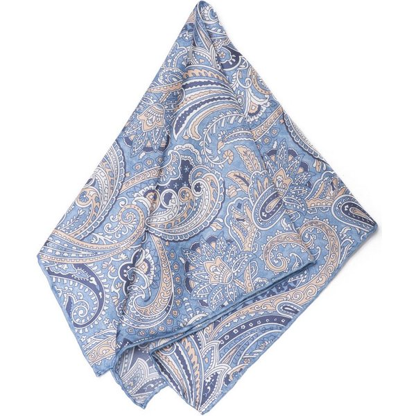 MayTree Seidentuch Herren handrolliert aus Twill-Seide, 53x53 Paisley hellblau, (Stück), 100% Seide
