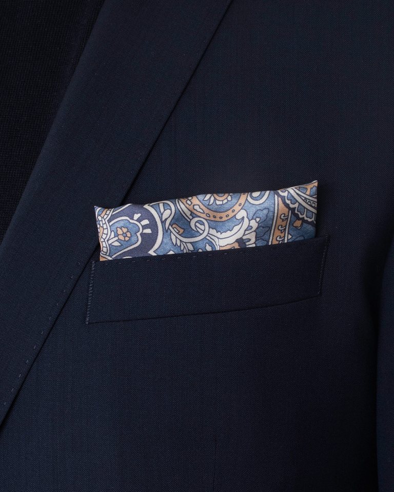 MayTree Seidentuch Herren handrolliert aus Twill-Seide, 53x53 Paisley hellblau, (Stück), 100% Seide – Bild 5 von 5