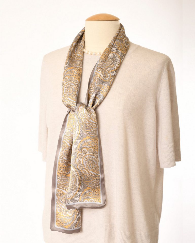 MayTree Seidentuch schmal beidseitig, Paisley, beige, gold, 16 x 145 cm, (Stück), Seidentuch 100% Seide – Bild 2 von 5