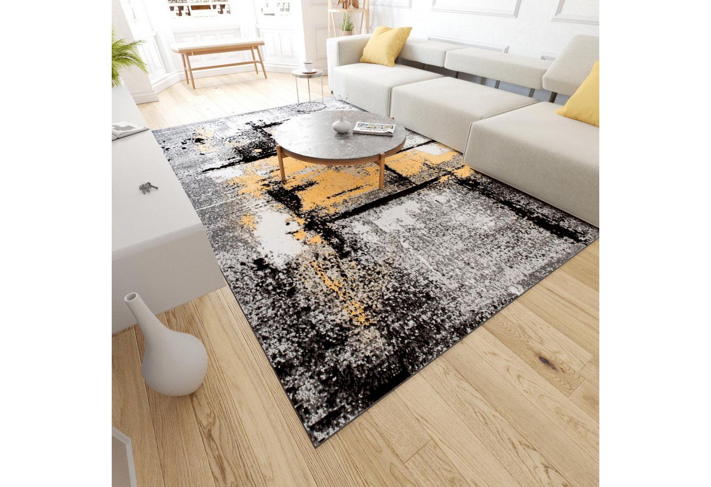 Mazovia Designteppich Modern Abstrakt Anthrazit Grau Wohnzimmer, Schlafzimmer, Esszimmer, Fußbodenheizung – Bild 5 von 5