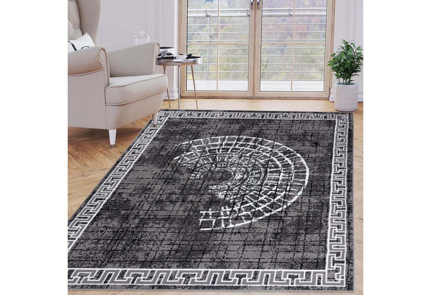 Mazovia Designteppich Retro Mandala Anthrazit Grau Wohnzimmer, Schlafzimmer, Esszimmer, Fußbodenheizung – Bild 2 von 5