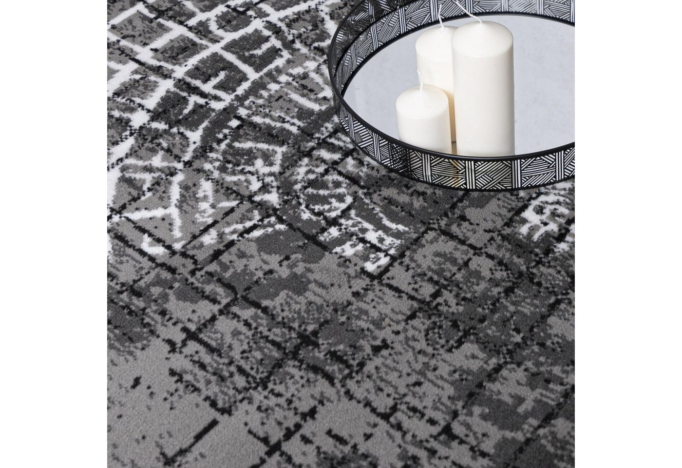 Mazovia Designteppich Retro Mandala Anthrazit Grau Wohnzimmer, Schlafzimmer, Esszimmer, Fußbodenheizung – Bild 3 von 5