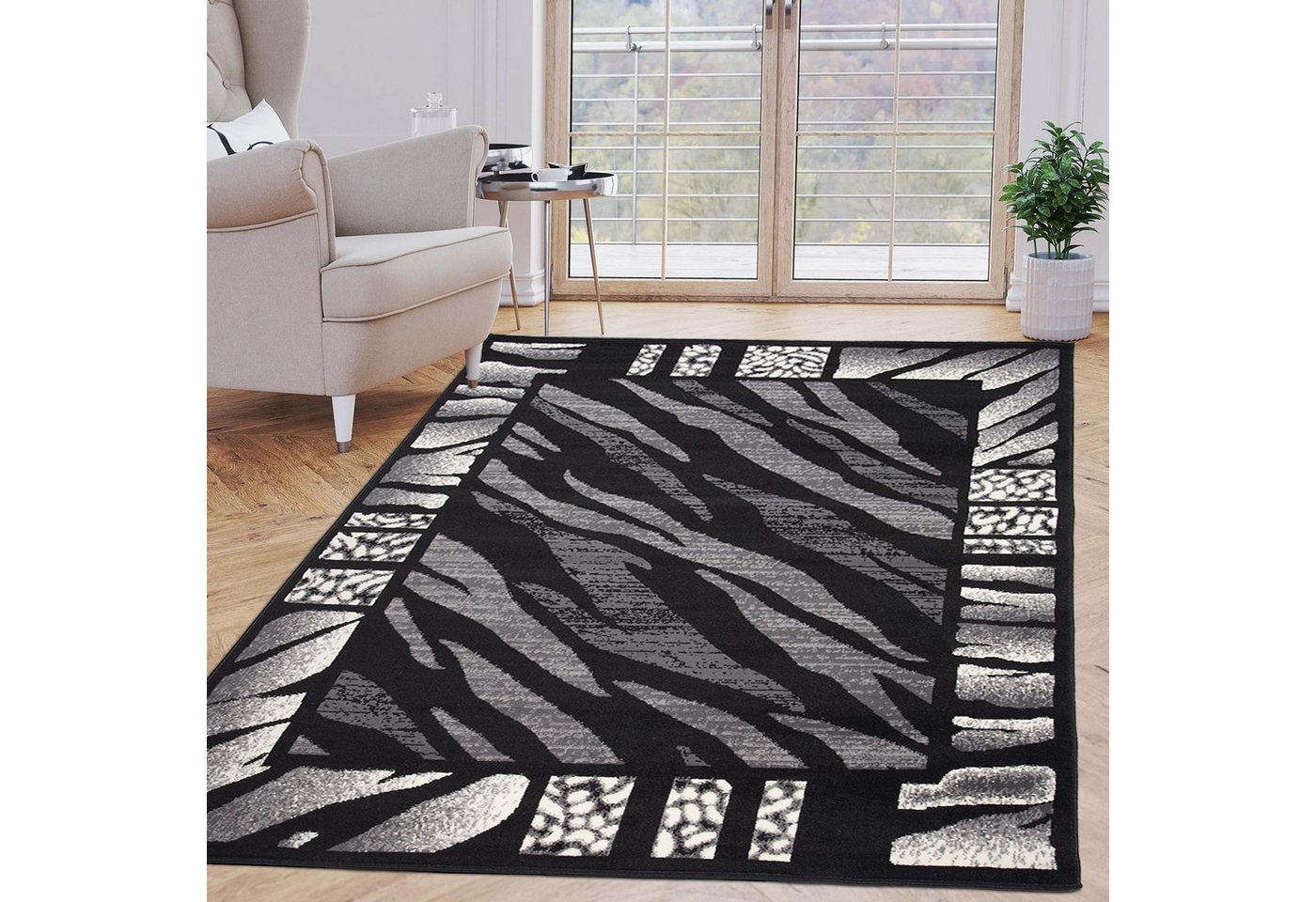 Mazovia Designteppich Retro Tiger Schwarz Anthrazit Wohnzimmer, Schlafzimmer, Esszimmer, Fußbodenheizung – Bild 2 von 5