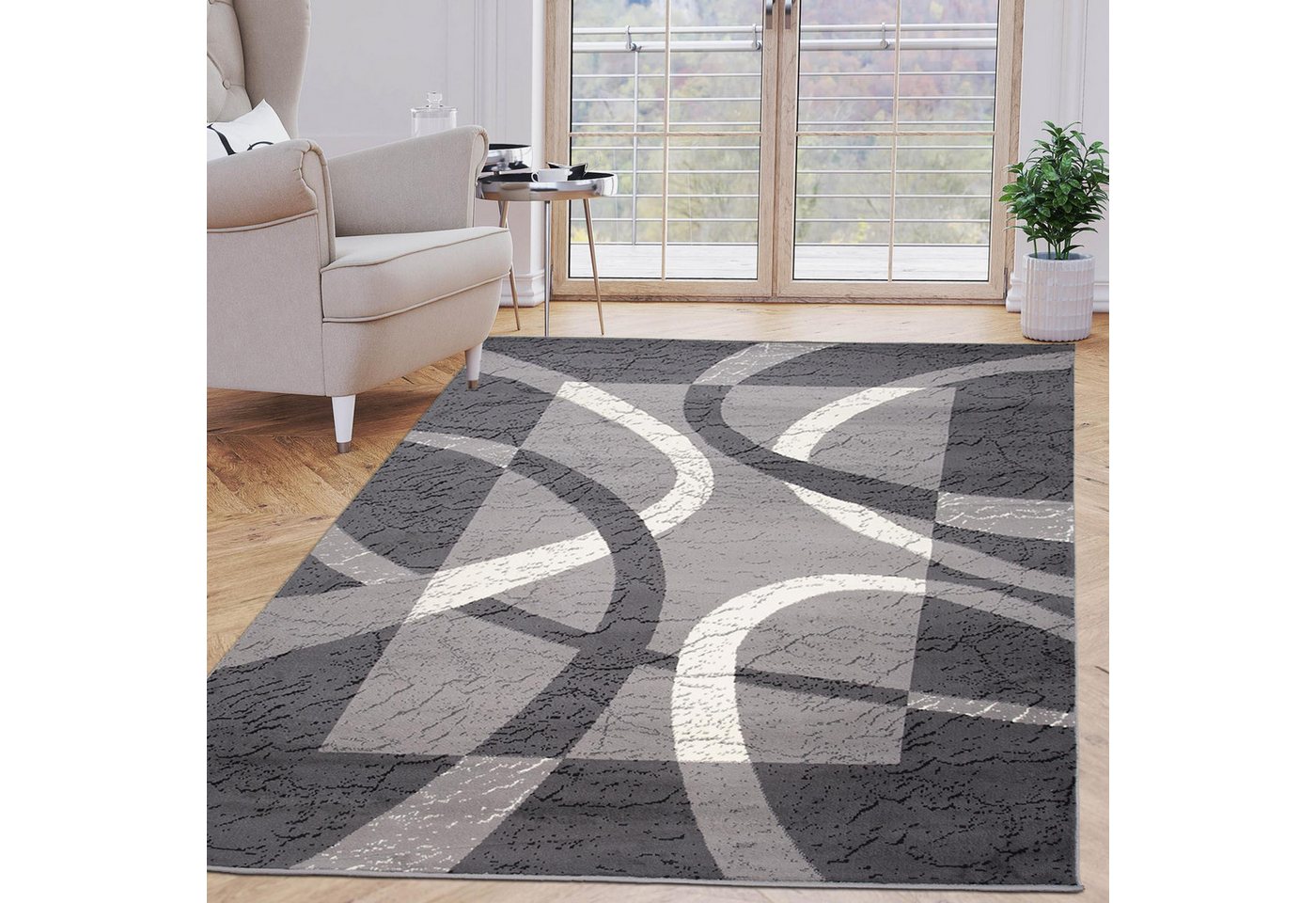 Mazovia Designteppich Retro Streifen Anthrazit Grau Wohnzimmer, Schlafzimmer, Büro, Fußbodenheizung – Bild 2 von 5
