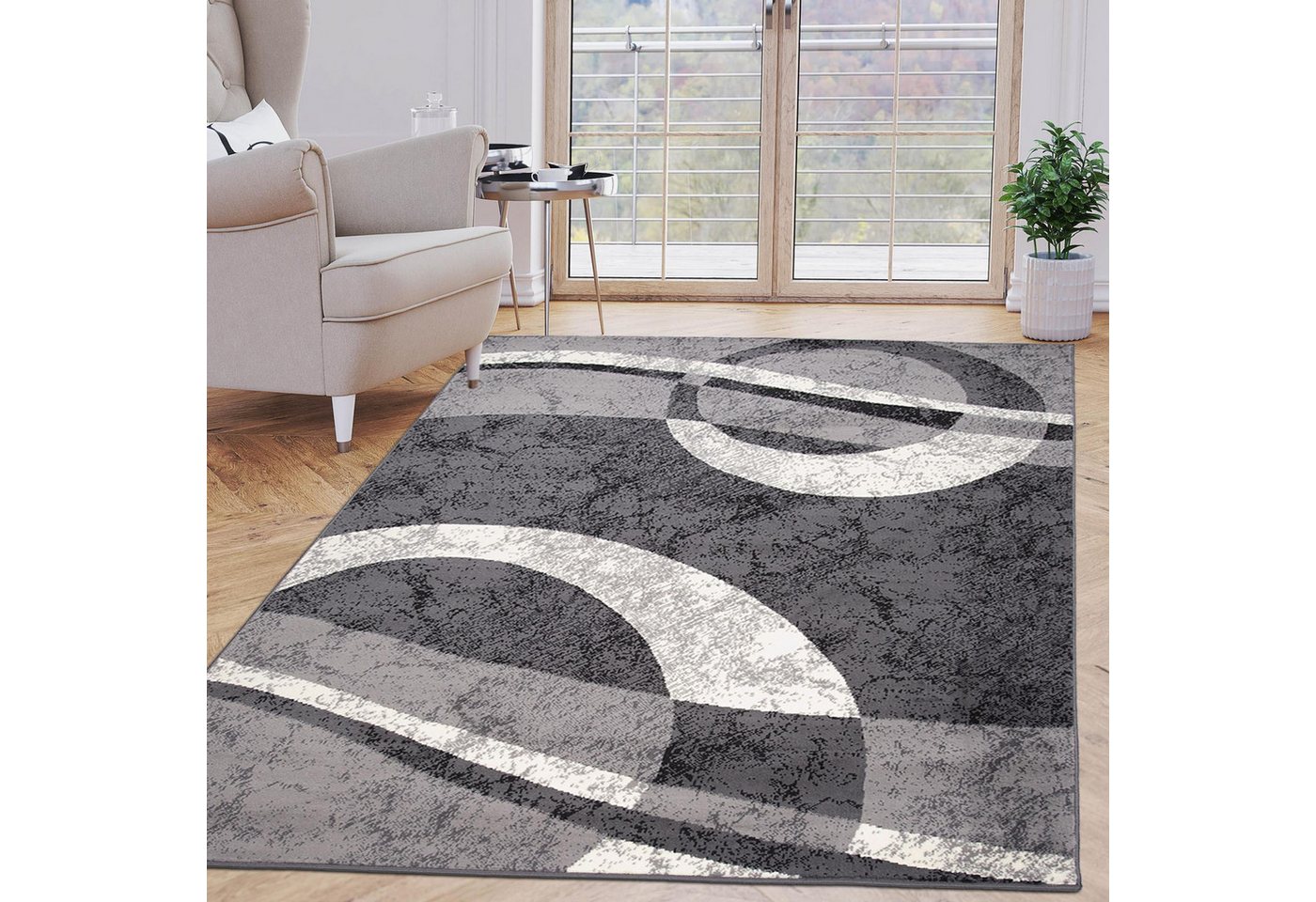 Mazovia Designteppich Retro Geometrisch Anthrazit Grau Wohnzimmer, Schlafzimmer, Büro, Fußbodenheizung – Bild 2 von 5
