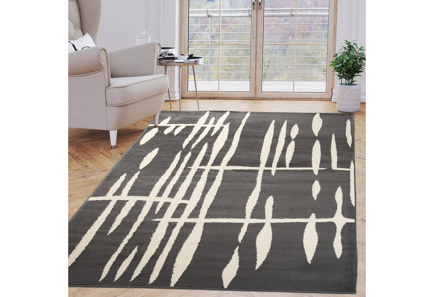 Mazovia Designteppich Modern Streifen Anthrazit Grau Wohnzimmer, Schlafzimmer, Büro, Fußbodenheizung – Bild 2 von 5