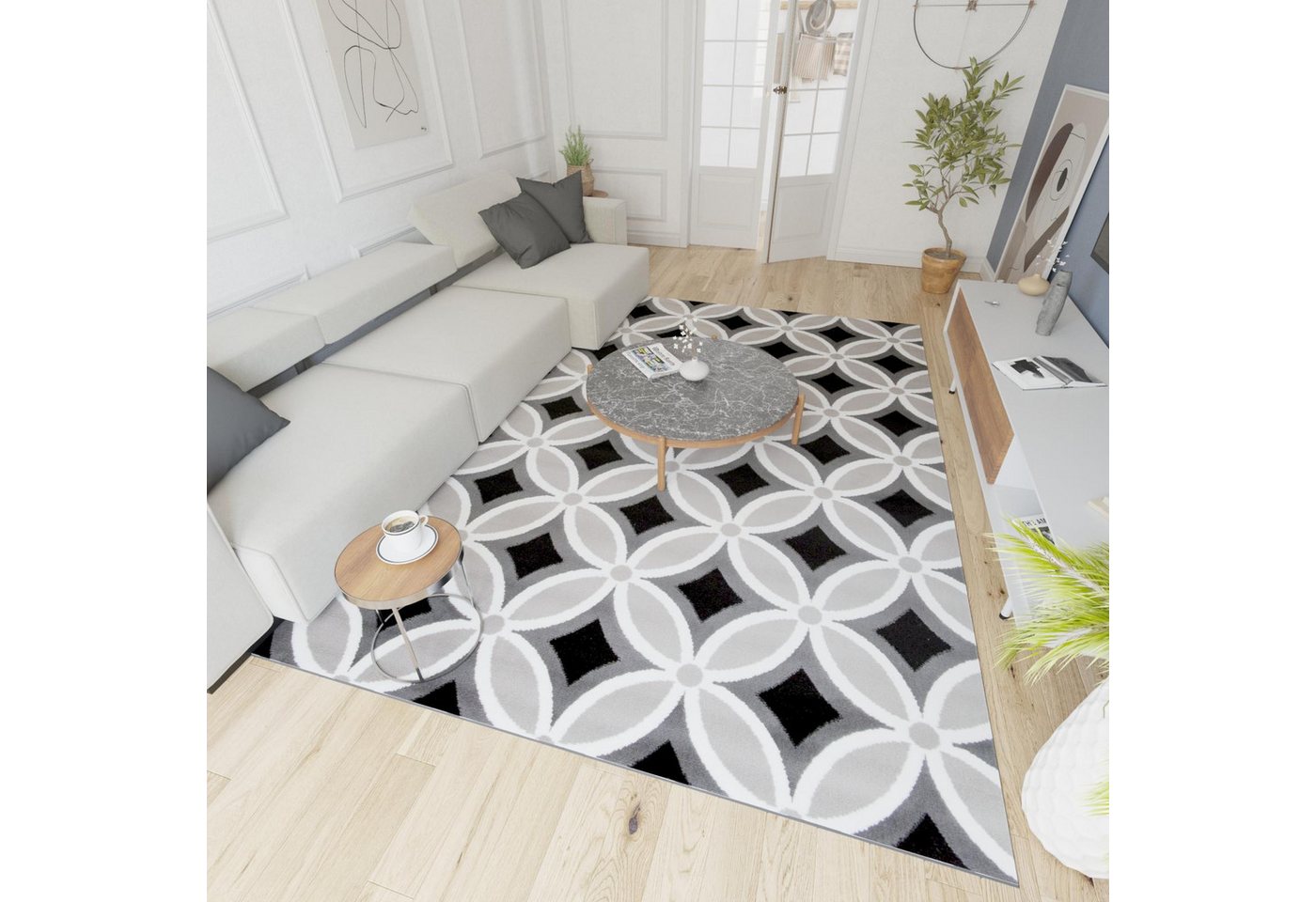 Mazovia Designteppich Modern Geometrisch Anthrazit Grau Wohnzimmer, Schlafzimmer, Büro, Fußbodenheizung – Bild 4 von 5