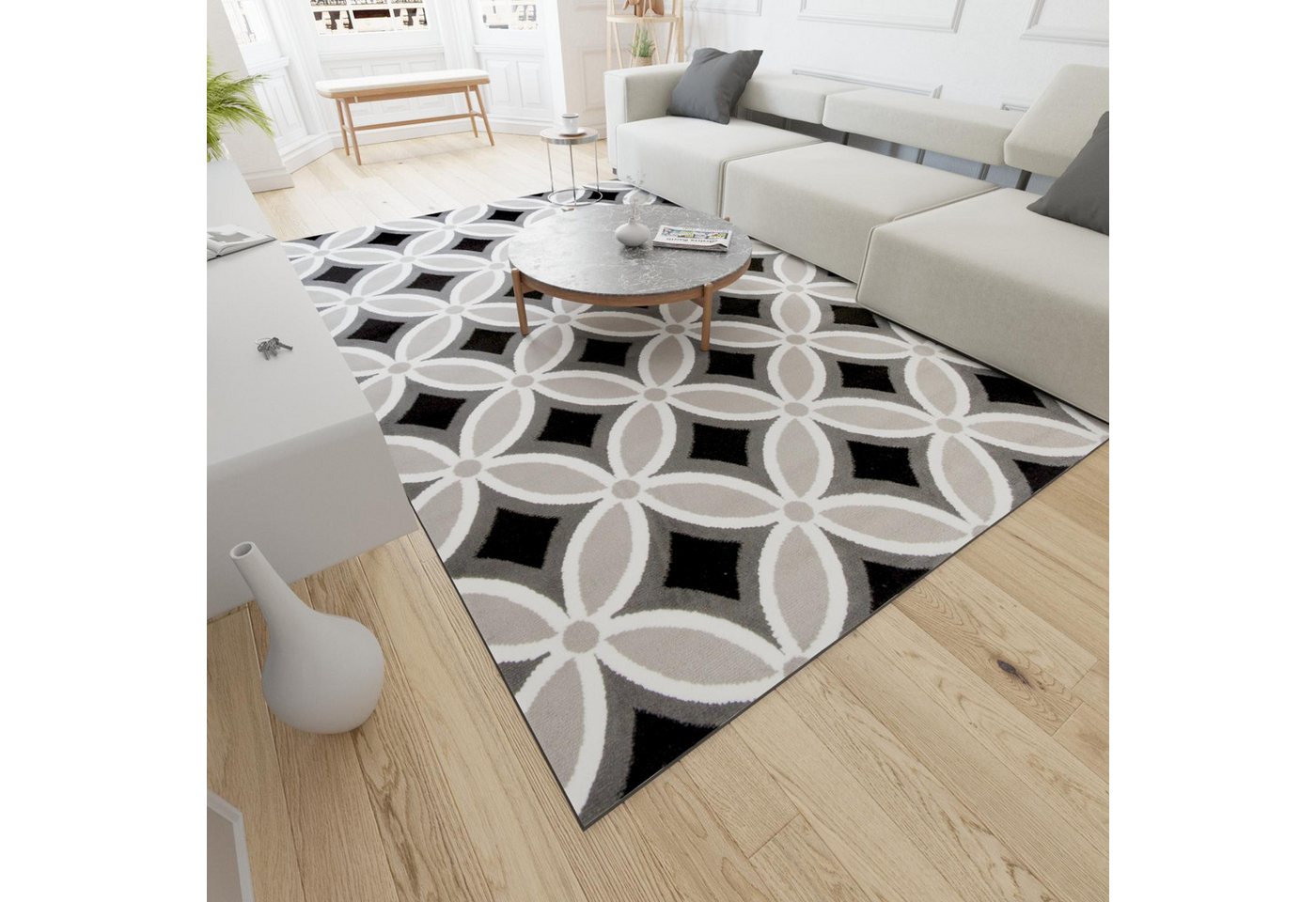 Mazovia Designteppich Modern Geometrisch Anthrazit Grau Wohnzimmer, Schlafzimmer, Büro, Fußbodenheizung – Bild 5 von 5