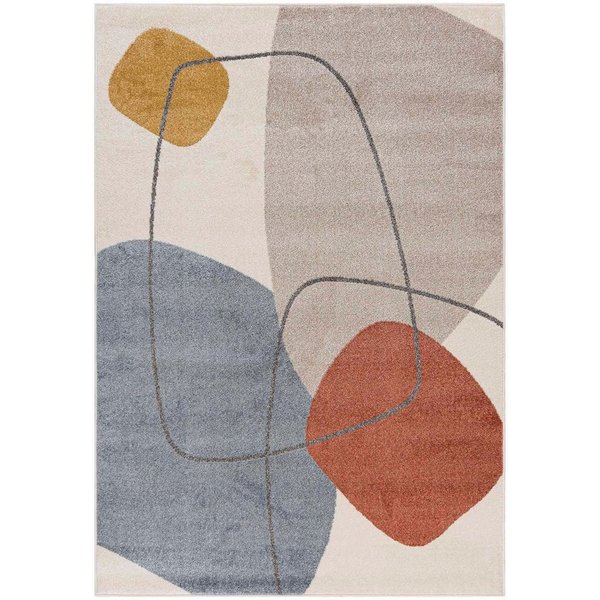 Mazovia Designteppich Modern Geometrisch Beige Blau Wohnzimmer, Schlafzimmer, Büro, Fußbodenheizung
