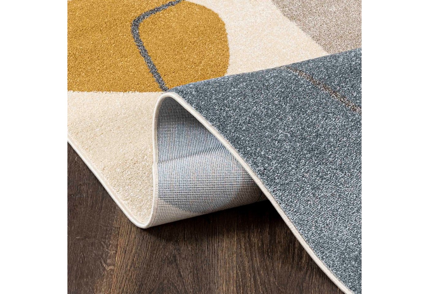 Mazovia Designteppich Modern Geometrisch Beige Blau Wohnzimmer, Schlafzimmer, Büro, Fußbodenheizung – Bild 3 von 5