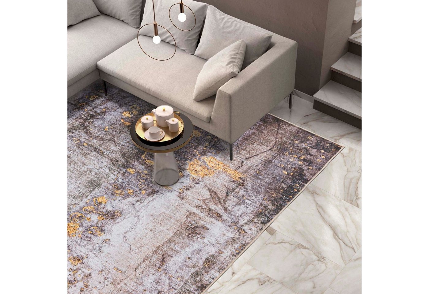 Mazovia Designteppich Modern Vintage Beige Creme Wohnzimmer, Schlafzimmer, Esszimmer, Büro, Fußbodenheizung – Bild 2 von 5