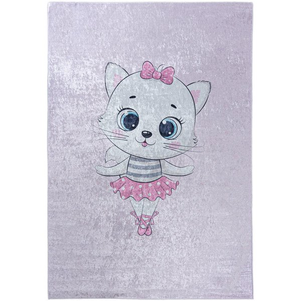 Mazovia Kinderteppich Kinderteppich Kinderzimmerteppich Katze, 80 x 150 cm, Kurflor, Waschbar in Waschmaschine, Höhe 5 mm, Rutschfest