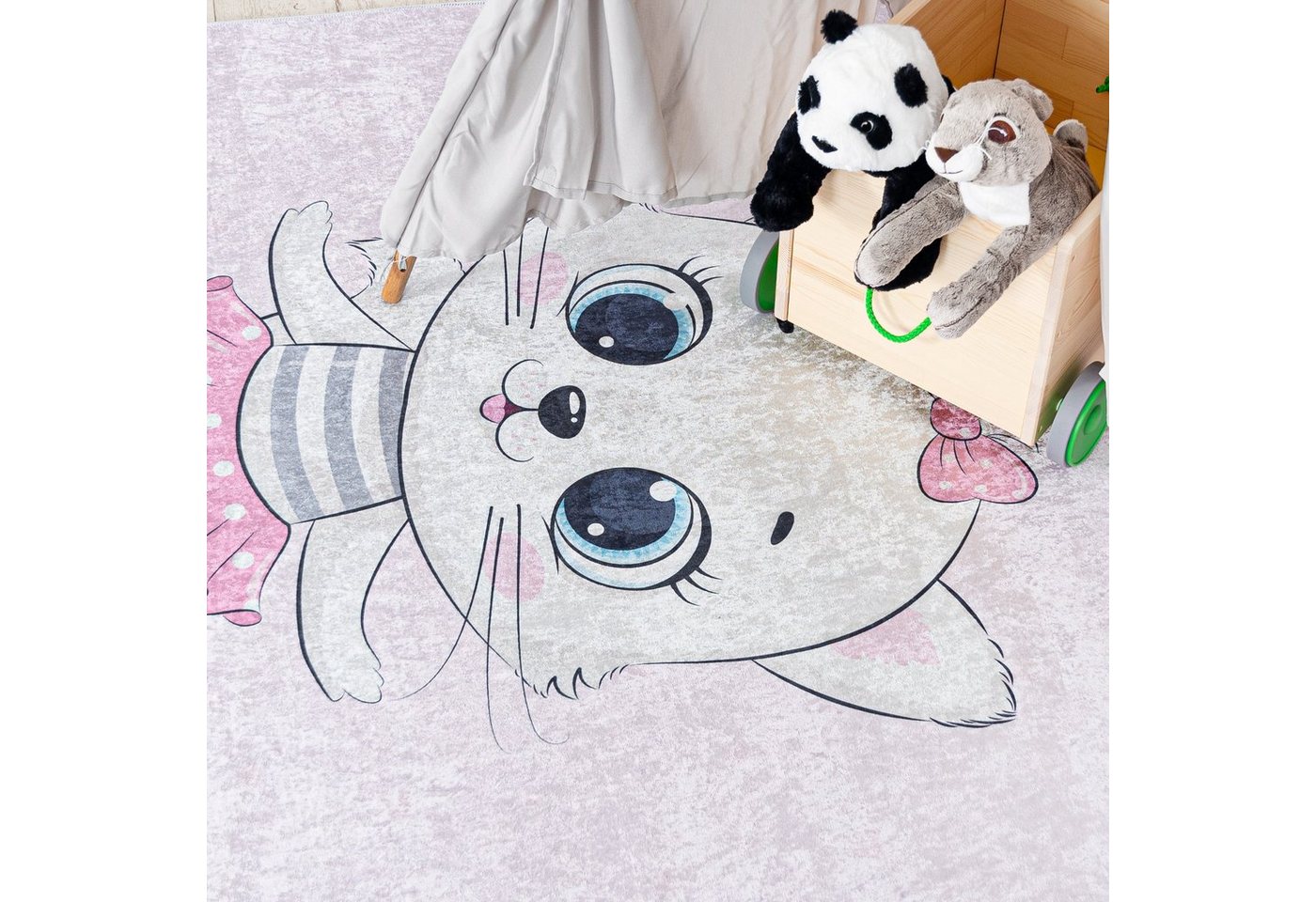 Mazovia Kinderteppich Kinderteppich Kinderzimmerteppich Katze, 80 x 150 cm, Kurflor, Waschbar in Waschmaschine, Höhe 5 mm, Rutschfest – Bild 3 von 5