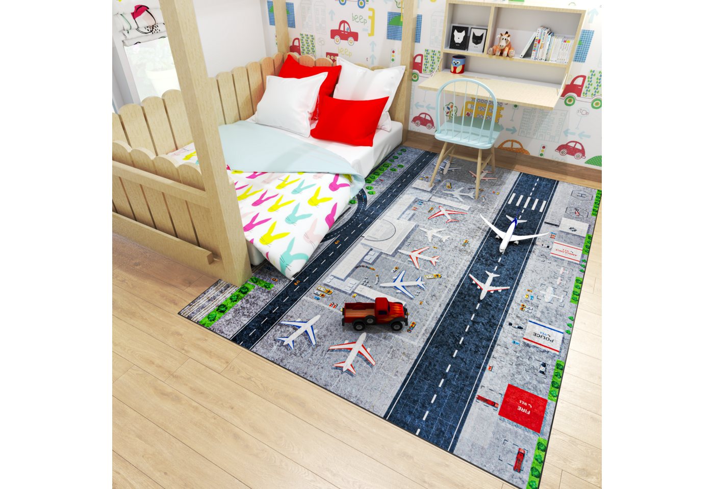 Mazovia Kinderteppich Kinderteppich Straßen Kinderzimmer, 80 x 150 cm, Waschbar – Bild 2 von 5