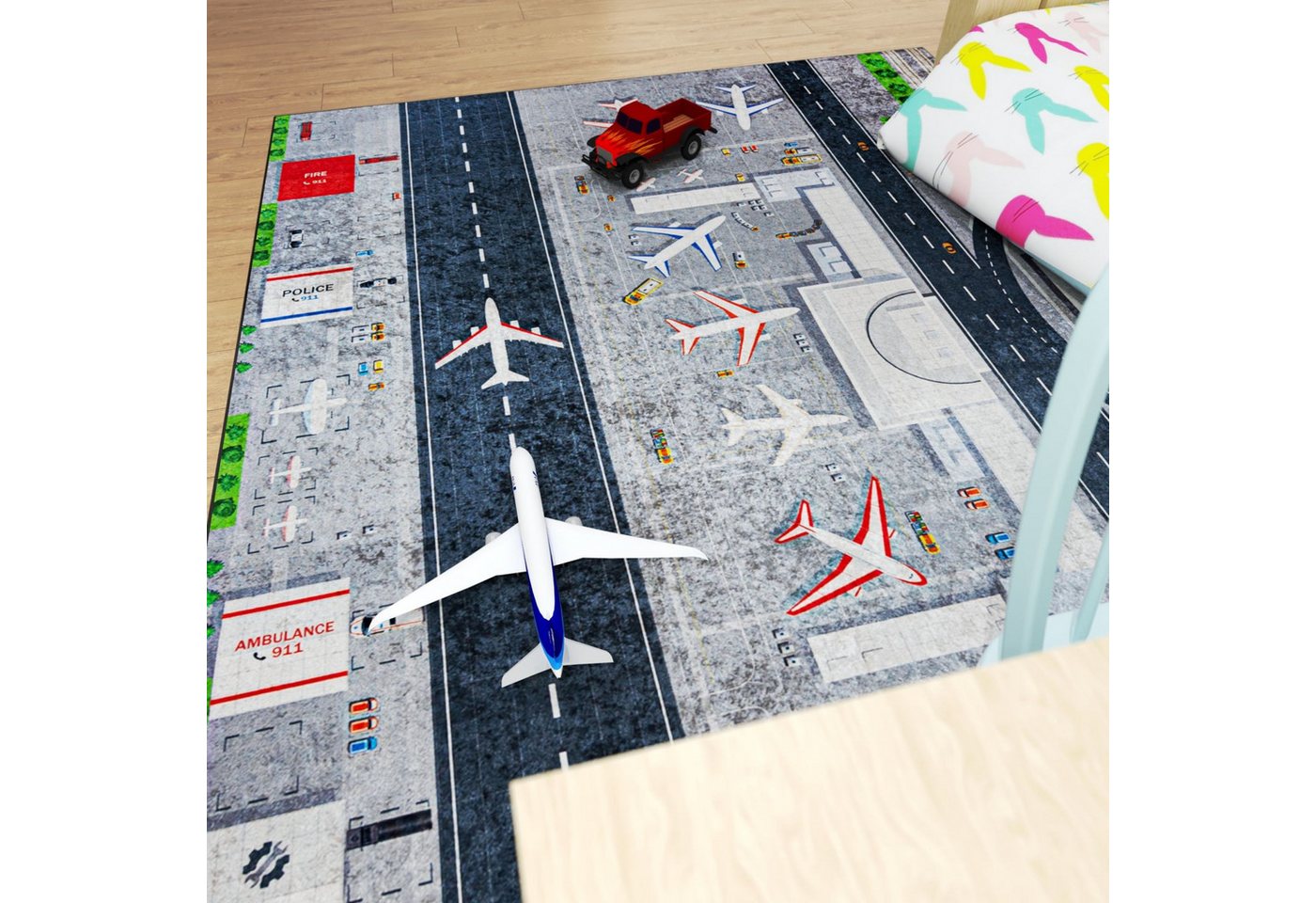 Mazovia Kinderteppich Kinderteppich Straßen Kinderzimmer, 80 x 150 cm, Waschbar – Bild 5 von 5