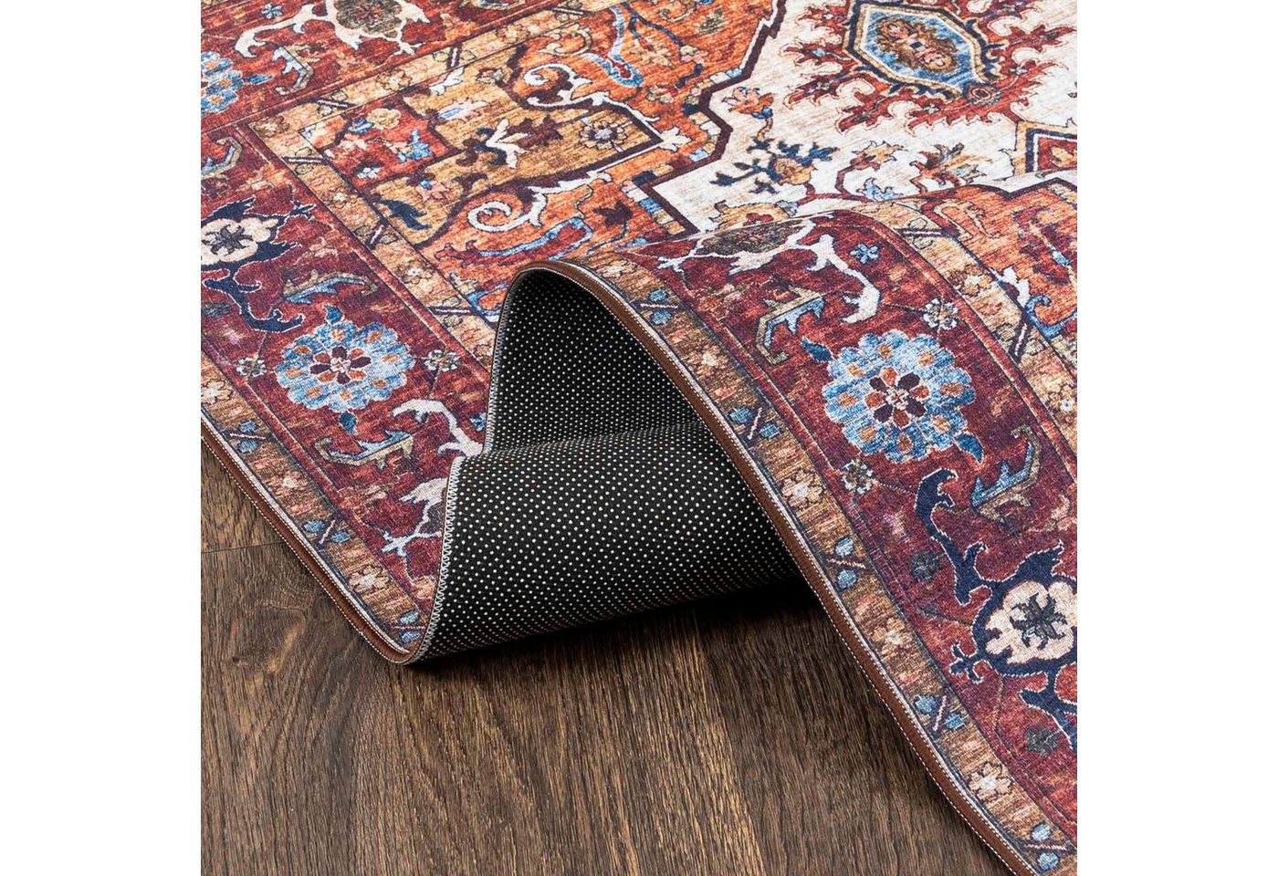 Mazovia Orientteppich Teppich Oriental Orientteppich Wohnzimmer Orient Muster Rot Braun, 80 x 150 cm, Fußbodenheizung, Allergiker geeignet, Rutschfest – Bild 3 von 5