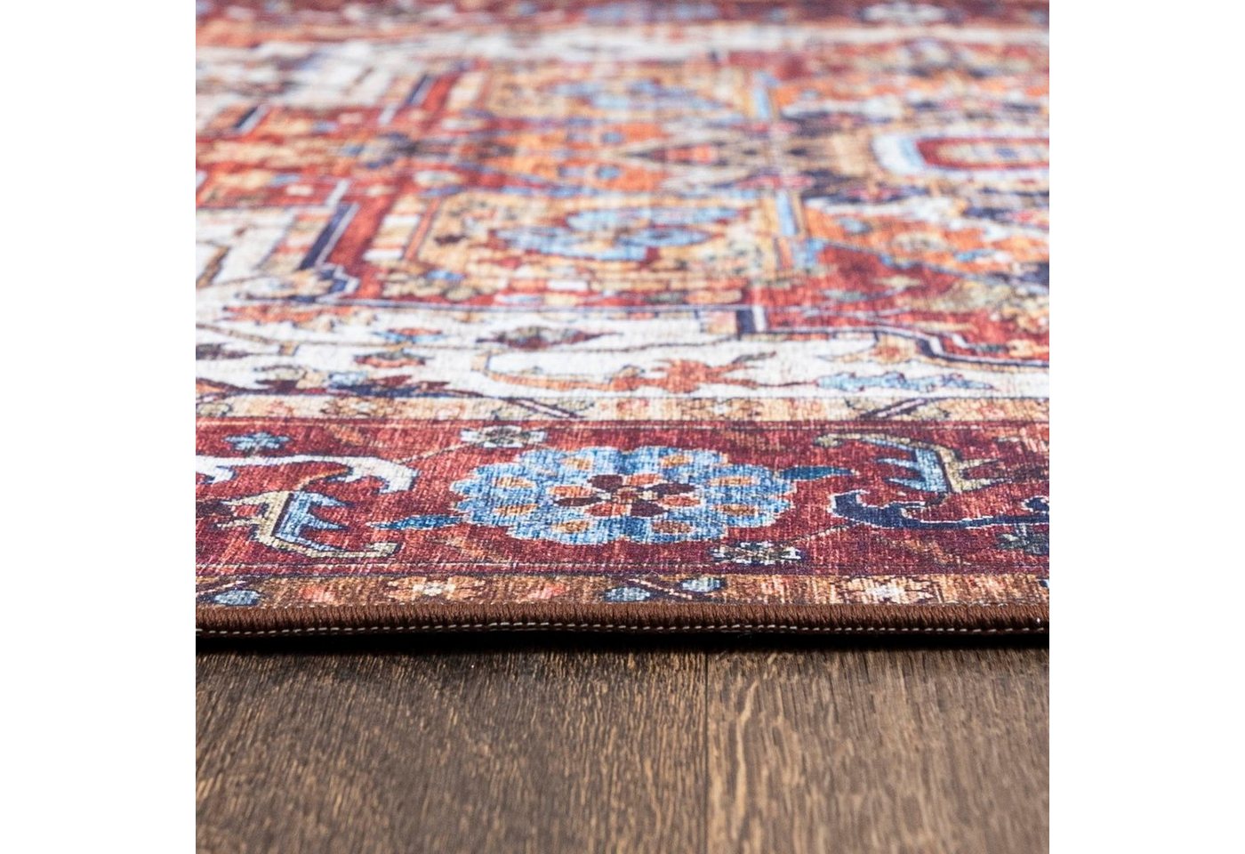 Mazovia Orientteppich Teppich Oriental Orientteppich Wohnzimmer Orient Muster Rot Braun, 80 x 150 cm, Fußbodenheizung, Allergiker geeignet, Rutschfest – Bild 4 von 5