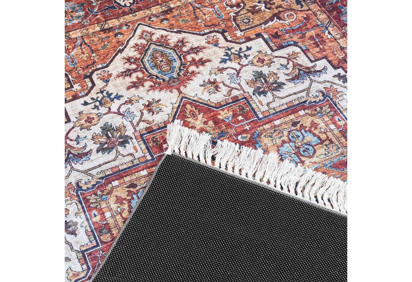 Mazovia Orientteppich Teppich Oriental Orientteppich Wohnzimmer Orient Muster Rot Braun, 80 x 150 cm, Fußbodenheizung, Allergiker geeignet, Rutschfest – Bild 5 von 5