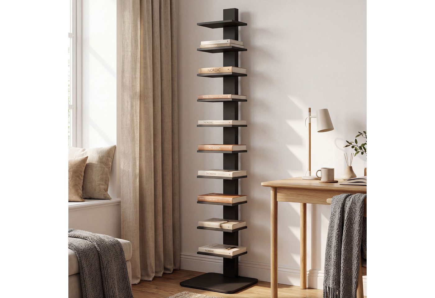 MC Star Bücherregal Modernes, 11-stöckiges Hochregal im Industrial-Stil, platzsparend, 34,5 x 41,5 x 163,5 cm, Schwarz – Bild 3 von 5