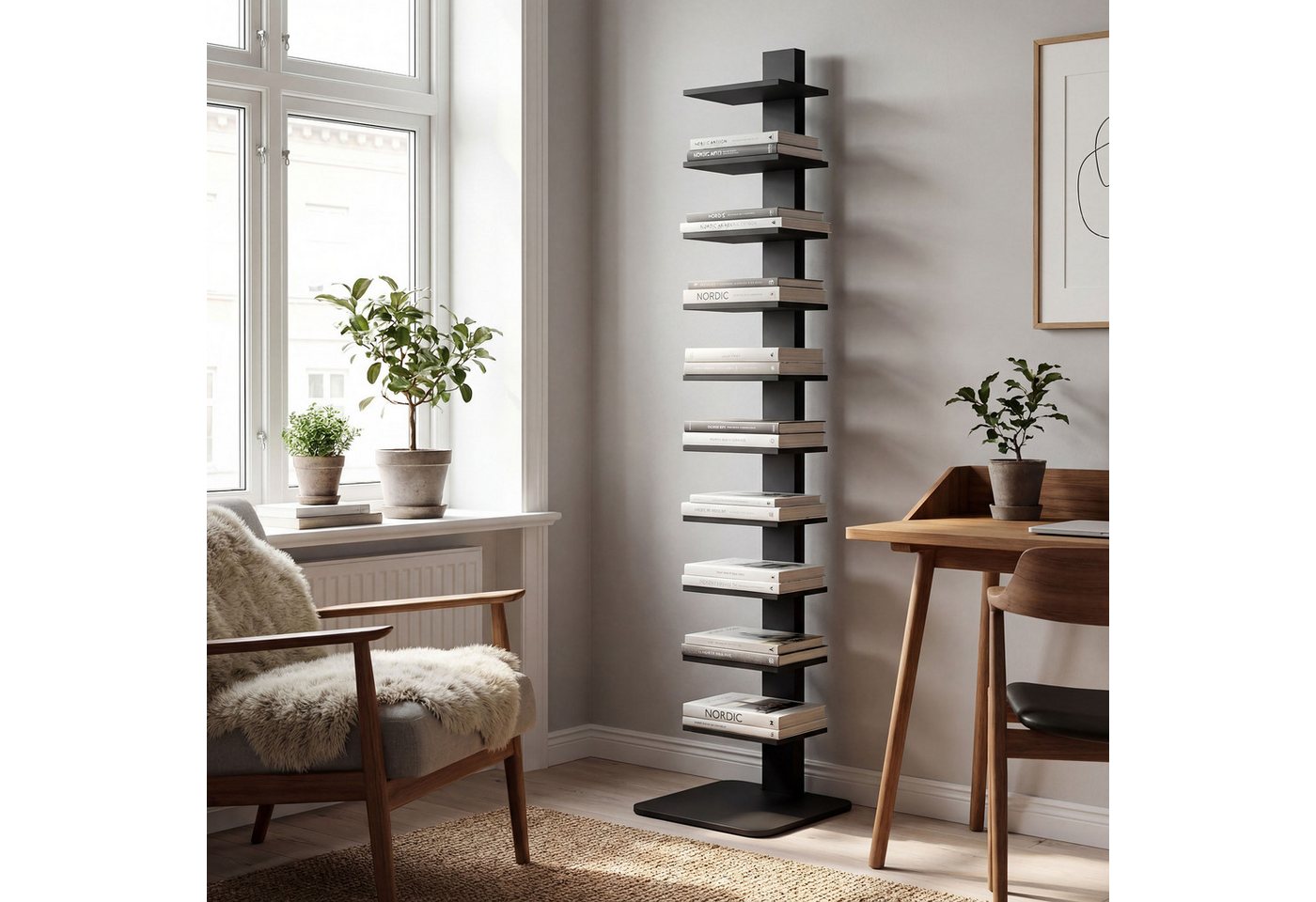 MC Star Bücherregal Modernes, 11-stöckiges Hochregal im Industrial-Stil, platzsparend, 34,5 x 41,5 x 163,5 cm, Schwarz – Bild 4 von 5