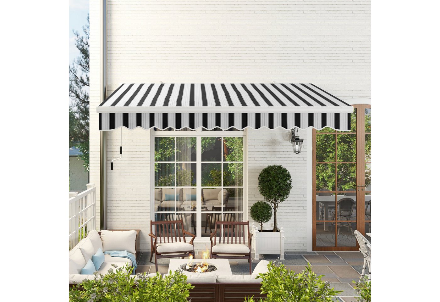 MC Star Gelenkarmmarkise Balkonmarkise, 3,95x2,45x3,50 m, UV-beständig, für alle Oberflächen (mit Handkurbel, Alu, Polyester, Weiß+Blau) – Bild 2 von 5