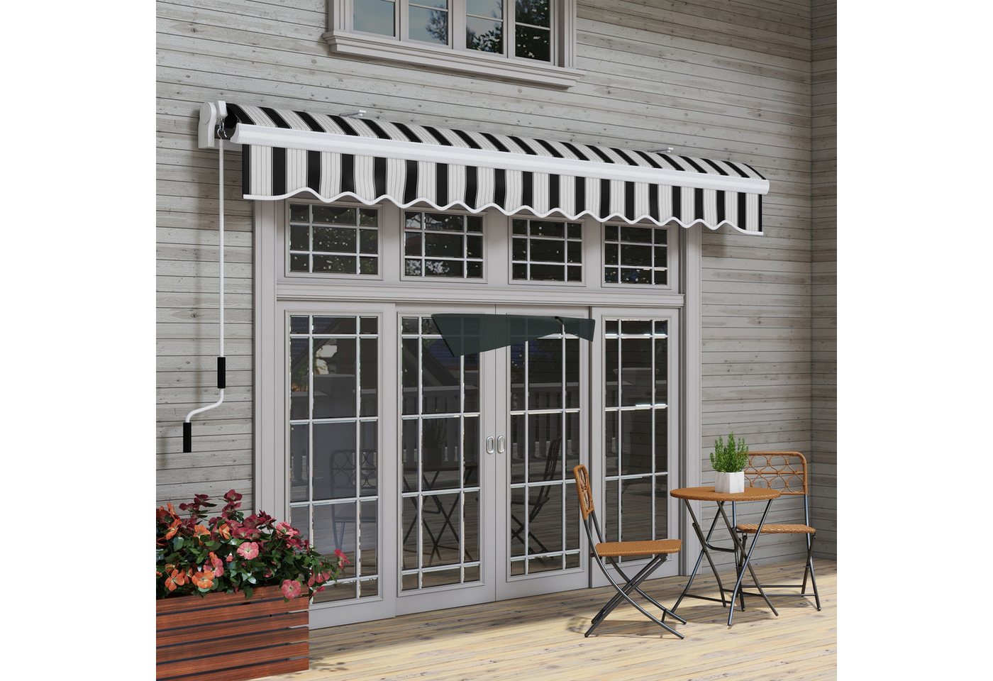 MC Star Gelenkarmmarkise Balkonmarkise, 3,95x2,45x3,50 m, UV-beständig, für alle Oberflächen (mit Handkurbel, Alu, Polyester, Weiß+Blau) – Bild 5 von 5