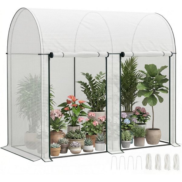 MC Star Gewächshaus 2 m² großes Gartengewächshaus, Maße 2 m (L) x 1 m (B) x 1,78 m (H), 2 aufrollbare Türen mit Reißverschluss, Stahl, hochdichtes PE (140 g/m),