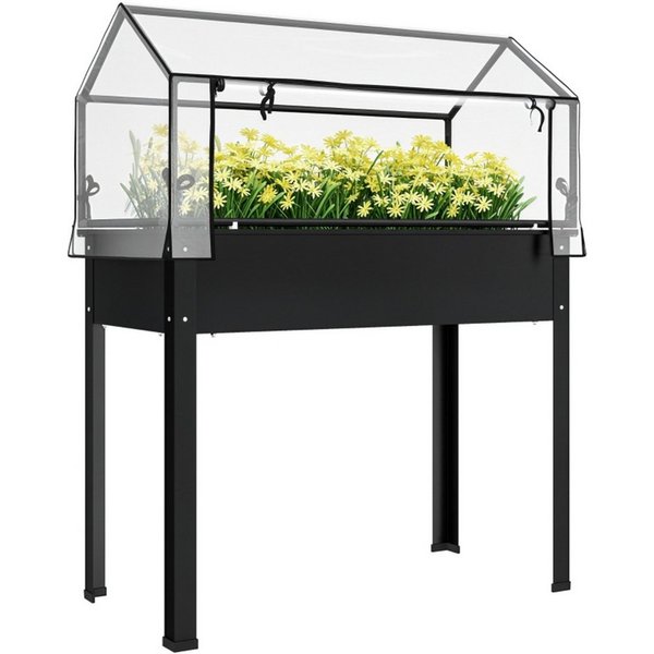 MC Star Hochbeet Hochbeet mit Gewächshaus-Dach, Erhöhte Pflanzenbox mit Ablauflöchern (100 x 48 x 124 cm, Schwarz)
