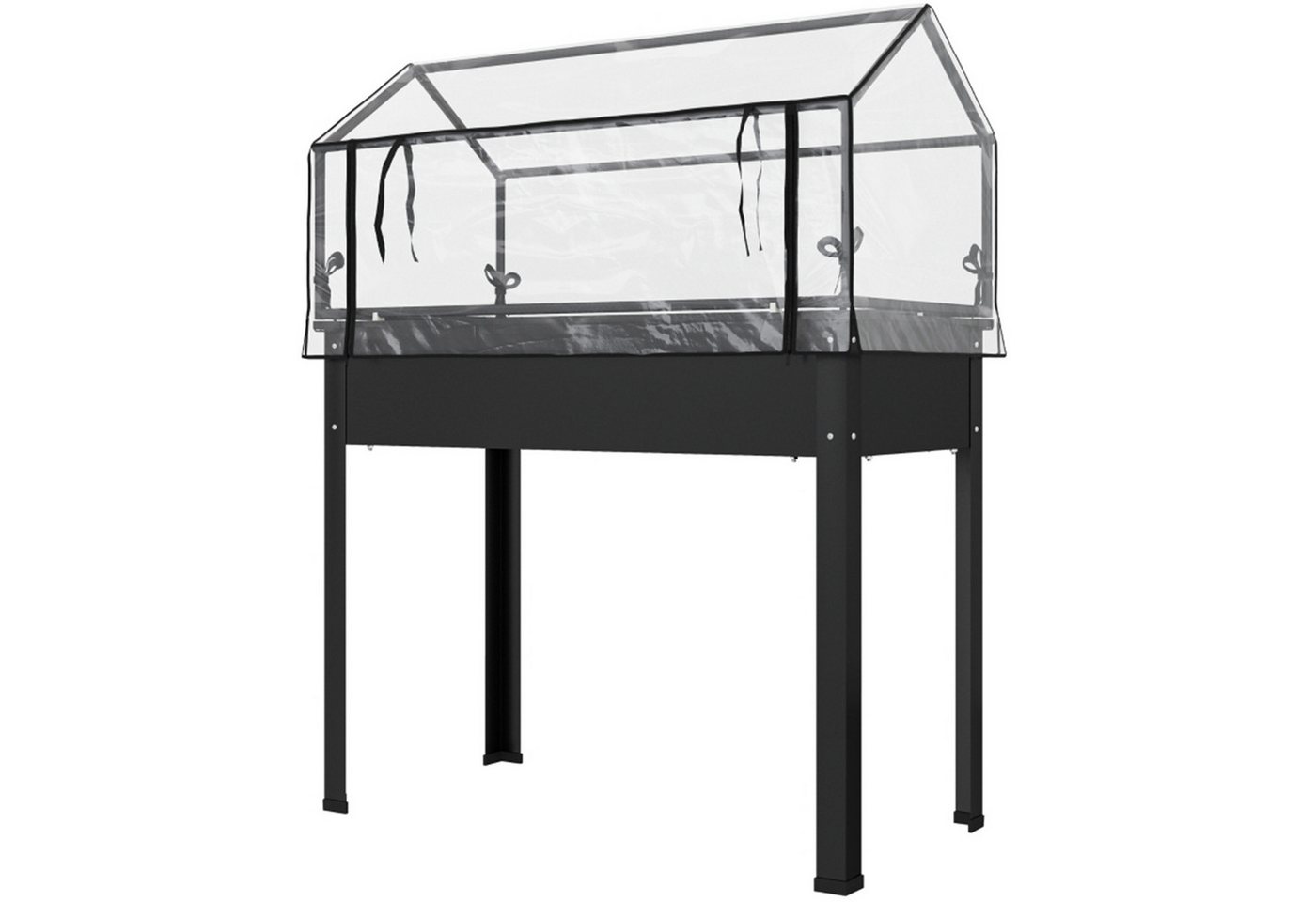 MC Star Hochbeet Hochbeet mit Gewächshaus-Dach, Erhöhte Pflanzenbox mit Ablauflöchern (100 x 48 x 124 cm, Schwarz) – Bild 4 von 5