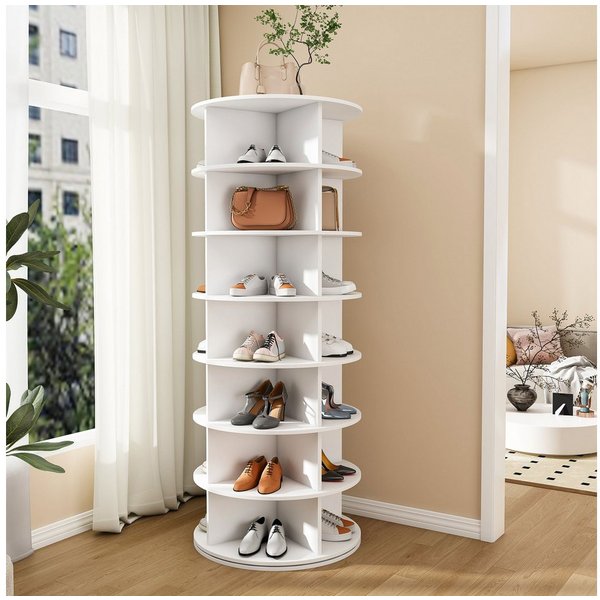 MC Star Schuhregal Drehbares mit 360° Drehfunktion, Freistehendes Schuhregal für 28 Paar Schuhe, Platzsparend, weiß (60 × 60 × 161cm), 7 Ebenen