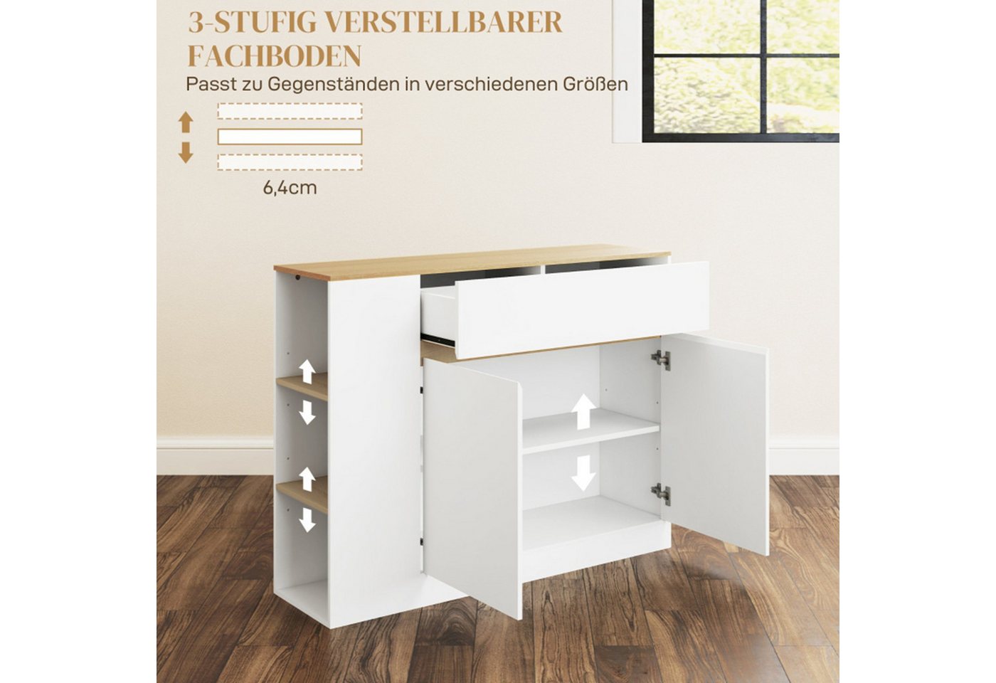 MC Star Sideboard Küchenschrank mit Schublade, verstellbare Ablage, Aufbewahrungsschrank (mit Kippschutz, Beistellschrank für Küche, Esszimmer, 105 x 30 x 81,5  – Bild 3 von 5