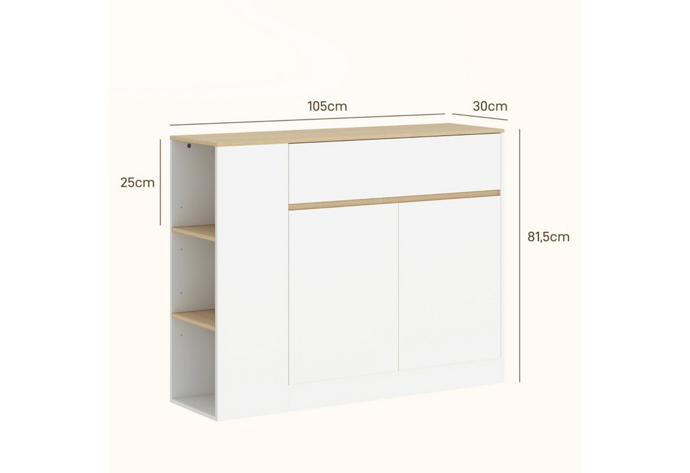 MC Star Sideboard Küchenschrank mit Schublade, verstellbare Ablage, Aufbewahrungsschrank (mit Kippschutz, Beistellschrank für Küche, Esszimmer, 105 x 30 x 81,5  – Bild 5 von 5