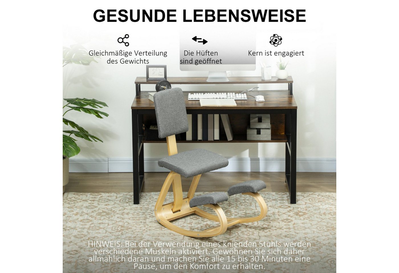 MC Star Stuhl Ergonomischer Kniestuhl, Kniehocker Gesundheitsstuhl für Zuhause (Büro, Meditation Grau) – Bild 2 von 5
