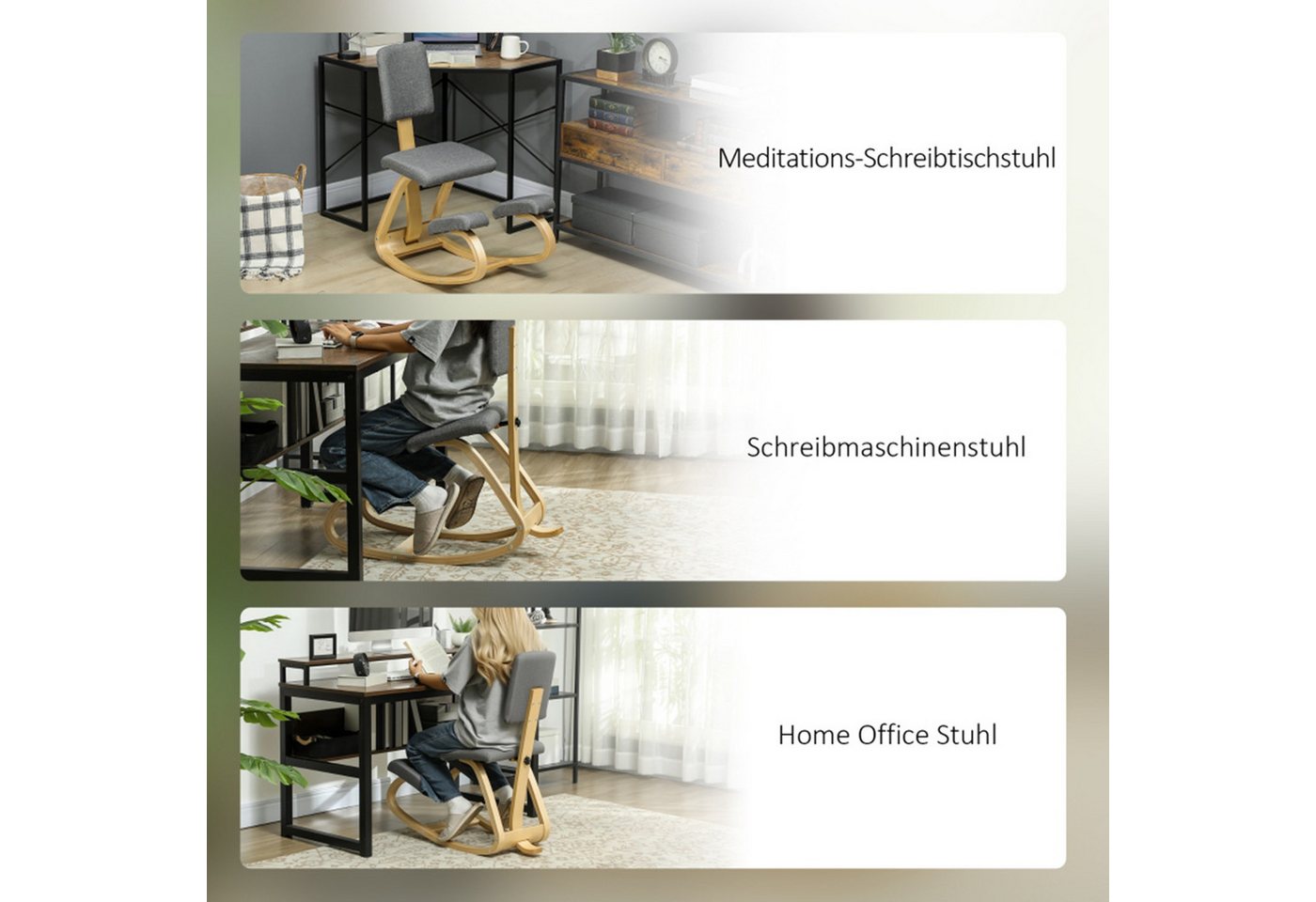 MC Star Stuhl Ergonomischer Kniestuhl, Kniehocker Gesundheitsstuhl für Zuhause (Büro, Meditation Grau) – Bild 4 von 5