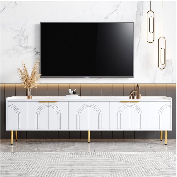 MC Star TV-Ständer lowboard mit strukturierter Tür, TV-Möbel, goldenen Griffen, (und goldenen Füßen,170 L x 35 B x 47.5 H(cm)