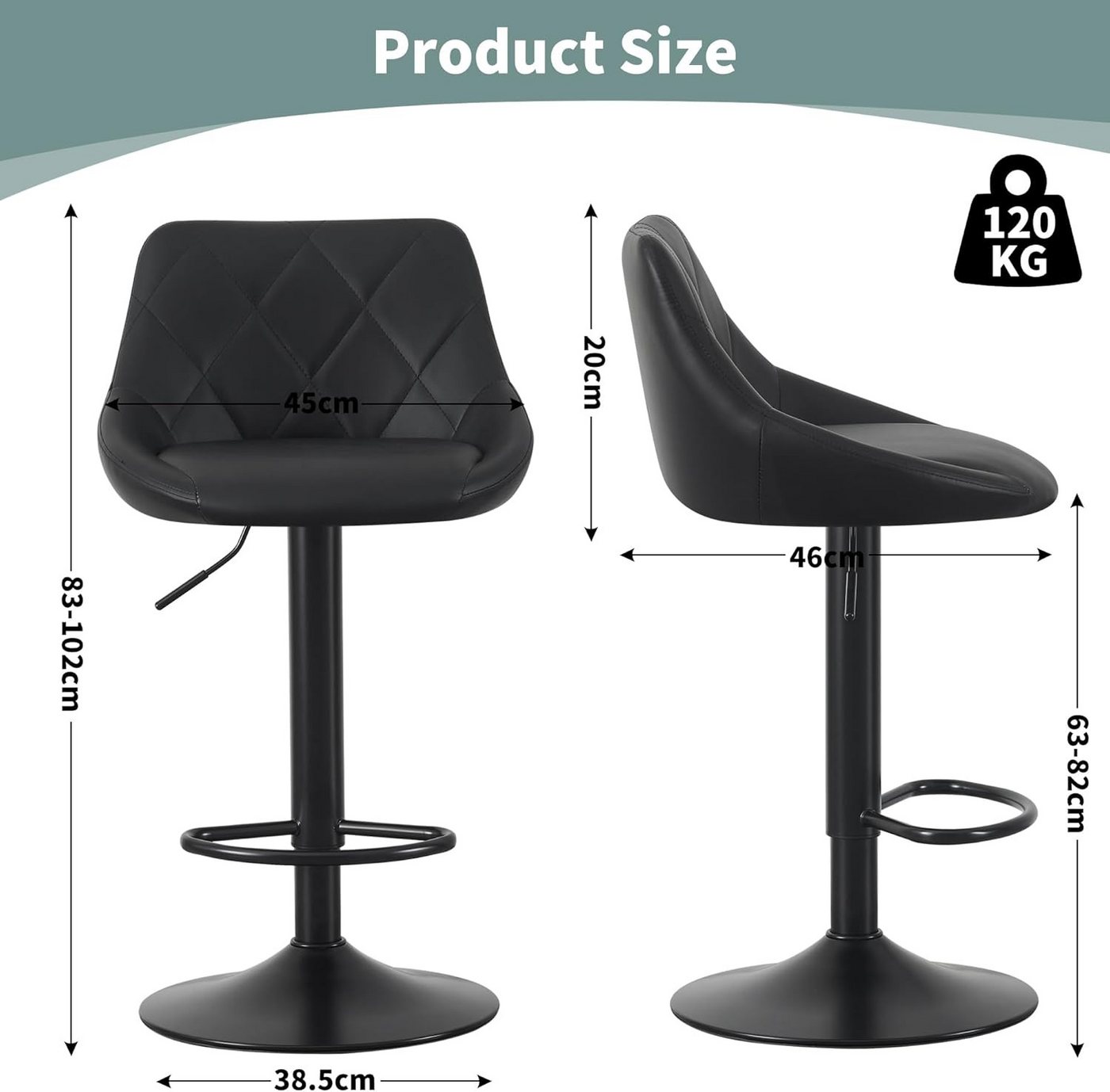 MCC direct Barhocker Barhocker im 2er Set, Kunstleder, Metall, Modell STANLEY – Bild 3 von 5