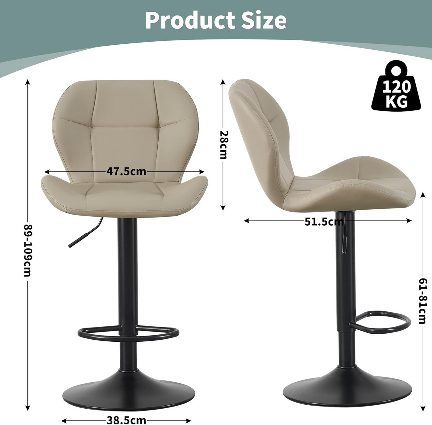 MCC direct Barhocker Barhocker im 2er Set, höhenverstellbar, Kunstleder, Model STELLA – Bild 3 von 5