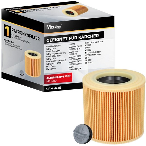 McFilter Patronenfilter passend für Kärcher WD 3.300, 3.320, 3.370 M, für 6.414-552.0, 6.414-772.0, 6.414-547.0, Alternative zu Kärcher KFI 3310, inkl. Verschlu