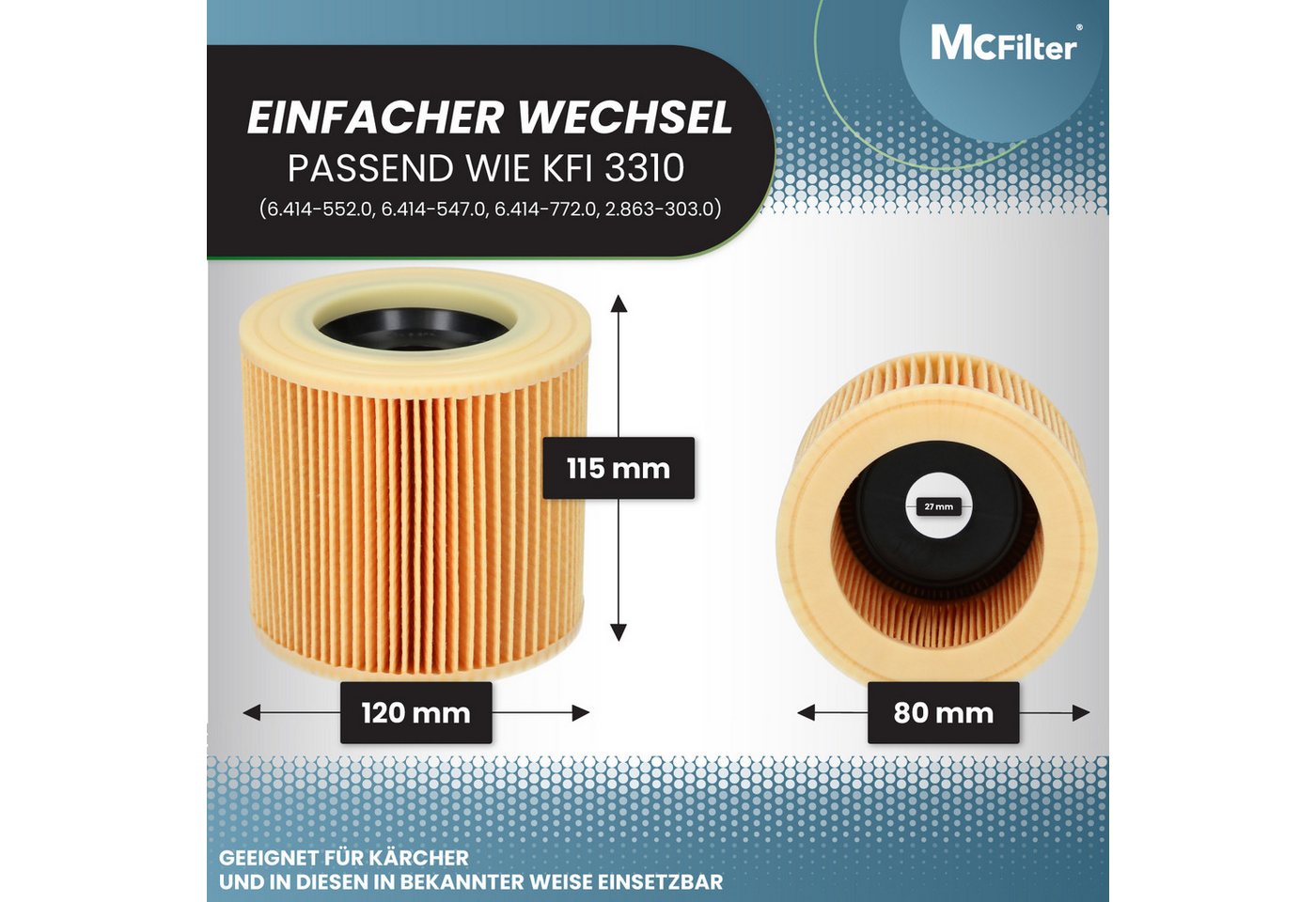 McFilter Patronenfilter 3x passend für Kärcher WD 3.300, 3.320, 3.370 M, für 6.414-552.0, 6.414-772.0, 6.414-547.0, Alternative zu Kärcher KFI 3310, inkl. Versc – Bild 4 von 5