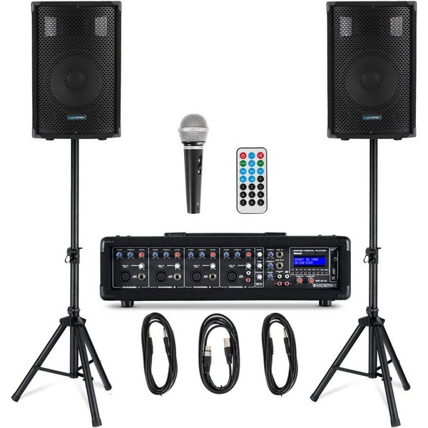 McGrey McGrey BP-210 Bandpack PA-Anlage 100 Watt Lautsprechersystem (Bluetooth, 50 W, inkl. 4-Kanal Powermixer - USB/SD-Slot - Mikrofon, Kabel & Stative)