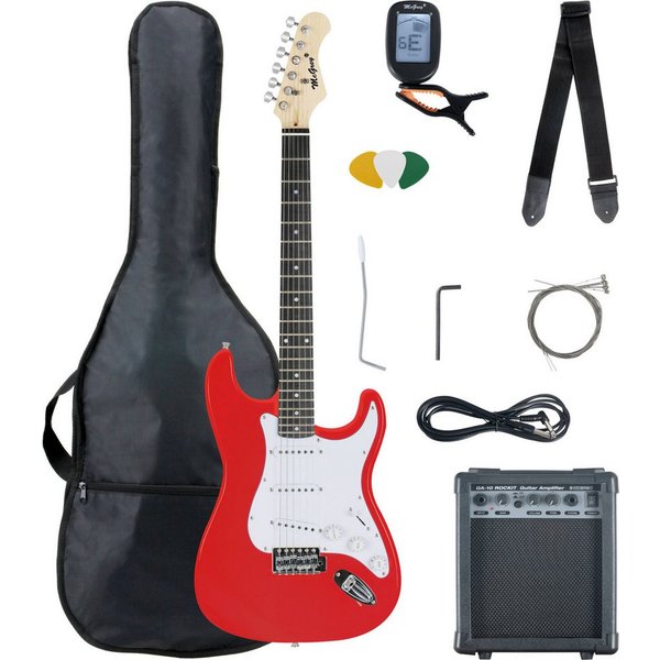 McGrey E-Gitarre Rockit elektrische Gitarre, ST-Style, Komplettset 4/4, 8-St., inkl. Verstärker, Tasche, Stimmgerät, Plektren, Gurt und Kabel, 10 Watt (RMS) Git