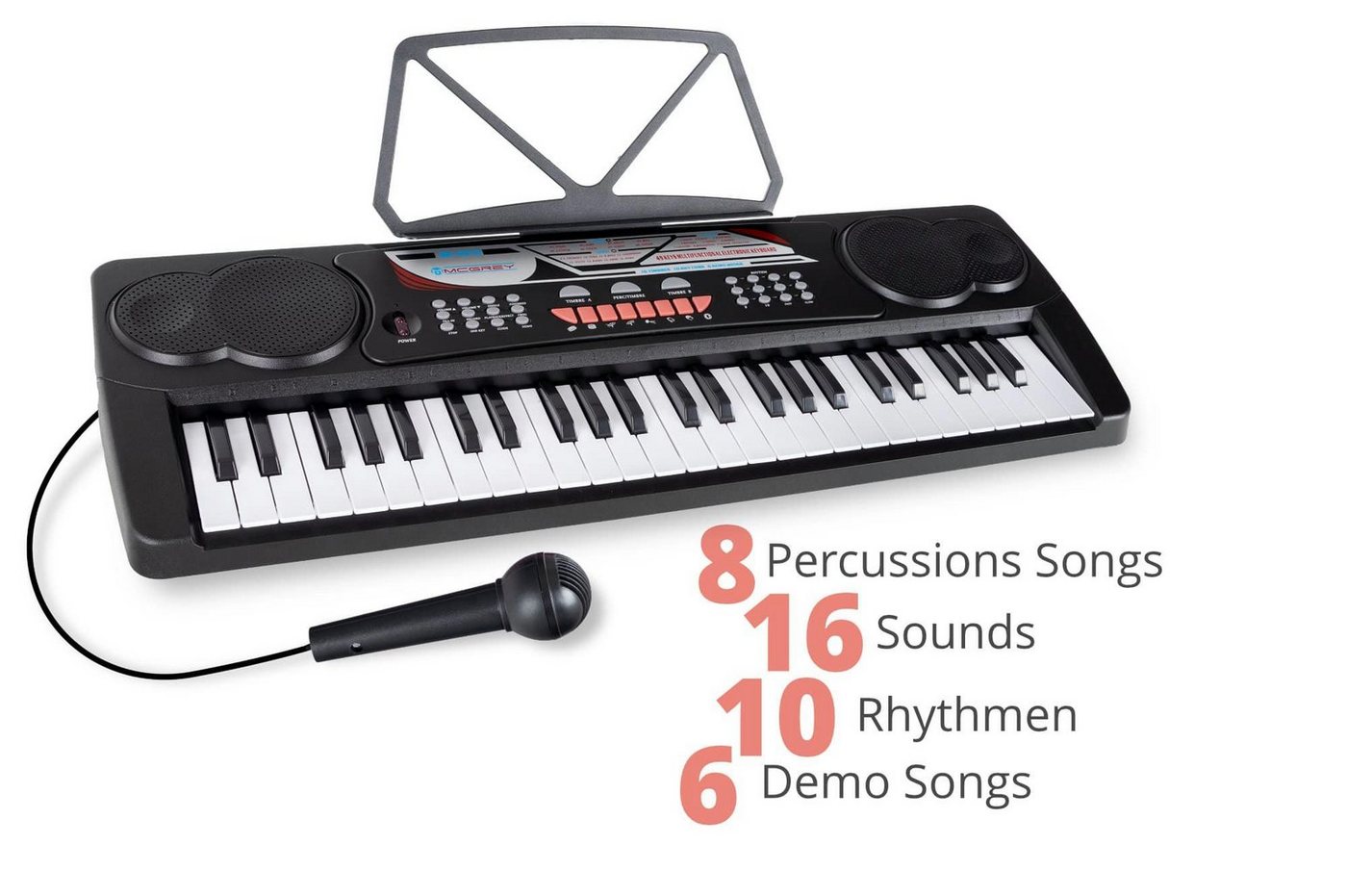 McGrey Home-Keyboard BK-4910 Einsteigerkeyboard mit 49 Tasten und Kopfhörer (Spar-Set, inkl. Mikrofon, Kopfhörer & Notenständer), mit 16 Sounds, 10 Rhythmen und – Bild 3 von 5