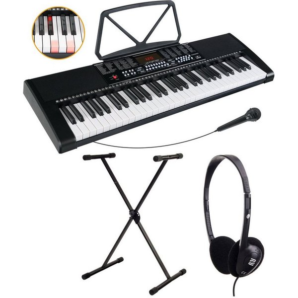 McGrey Home-Keyboard LK-6120-MIC - Einsteiger-Keyboard mit 61 Leuchttasten (Spar-Set, 3-St., Inkl. Mikrofon, Ständer und Notenhalter), 255 Sounds und Rhythmen -