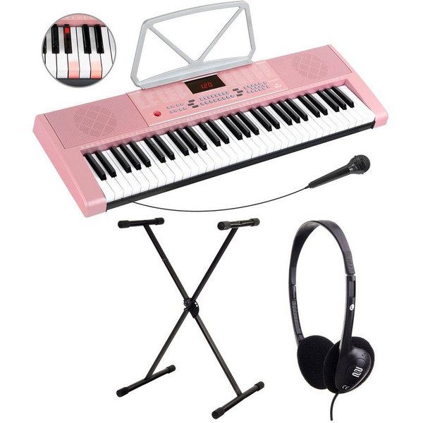 McGrey Home-Keyboard LK-6120-MIC - Einsteiger-Keyboard mit 61 Leuchttasten (Spar-Set, 3-St., Inkl. Mikrofon, Ständer und Notenhalter), 255 Sounds und Rhythmen -