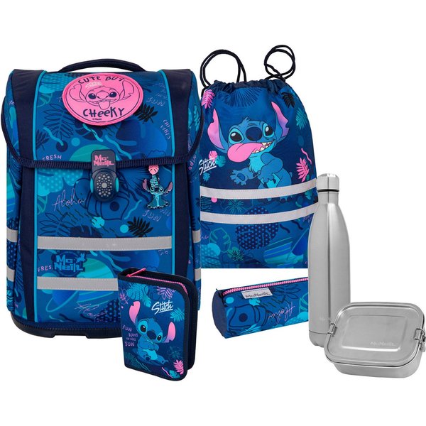 McNeill Schulranzen Perfecto, Disney, Stitch (Set, 5-tlg), inkl. Federmäppchen, Turnbeutel, Schlamperrolle & Motivmagnet